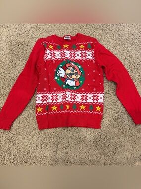 SUPER MARIO Bros Christmas Sweater Long Sleeve Knit 2018 Kids SZ M VGC